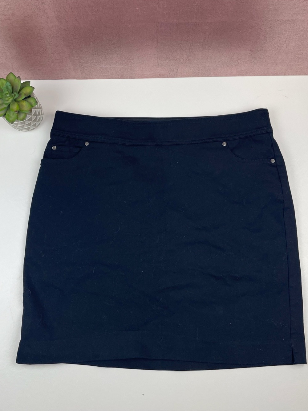 Kim Rogers Solid Black Pencil Skirt Built In Shorts Women Size 10 Stretch